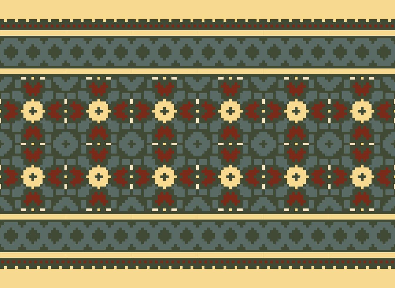 Pixel cross stitch traditional ethnic pattern paisley flower Ikat background abstract Aztec African Indonesian Indian seamless pattern for fabric print cloth dress carpet curtains and sarong vector