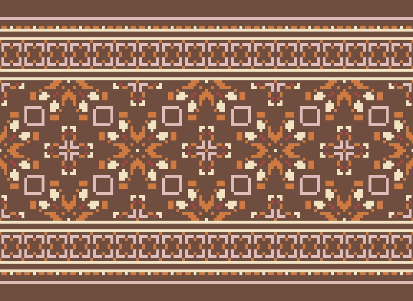 Pixel cross stitch traditional ethnic pattern paisley flower Ikat background abstract Aztec African Indonesian Indian seamless pattern for fabric print cloth dress carpet curtains and sarong vector