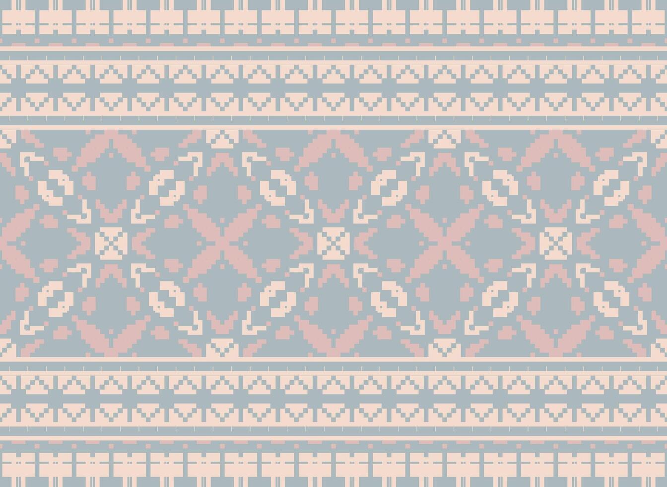 Pixel cross stitch traditional ethnic pattern paisley flower Ikat background abstract Aztec African Indonesian Indian seamless pattern for fabric print cloth dress carpet curtains and sarong vector