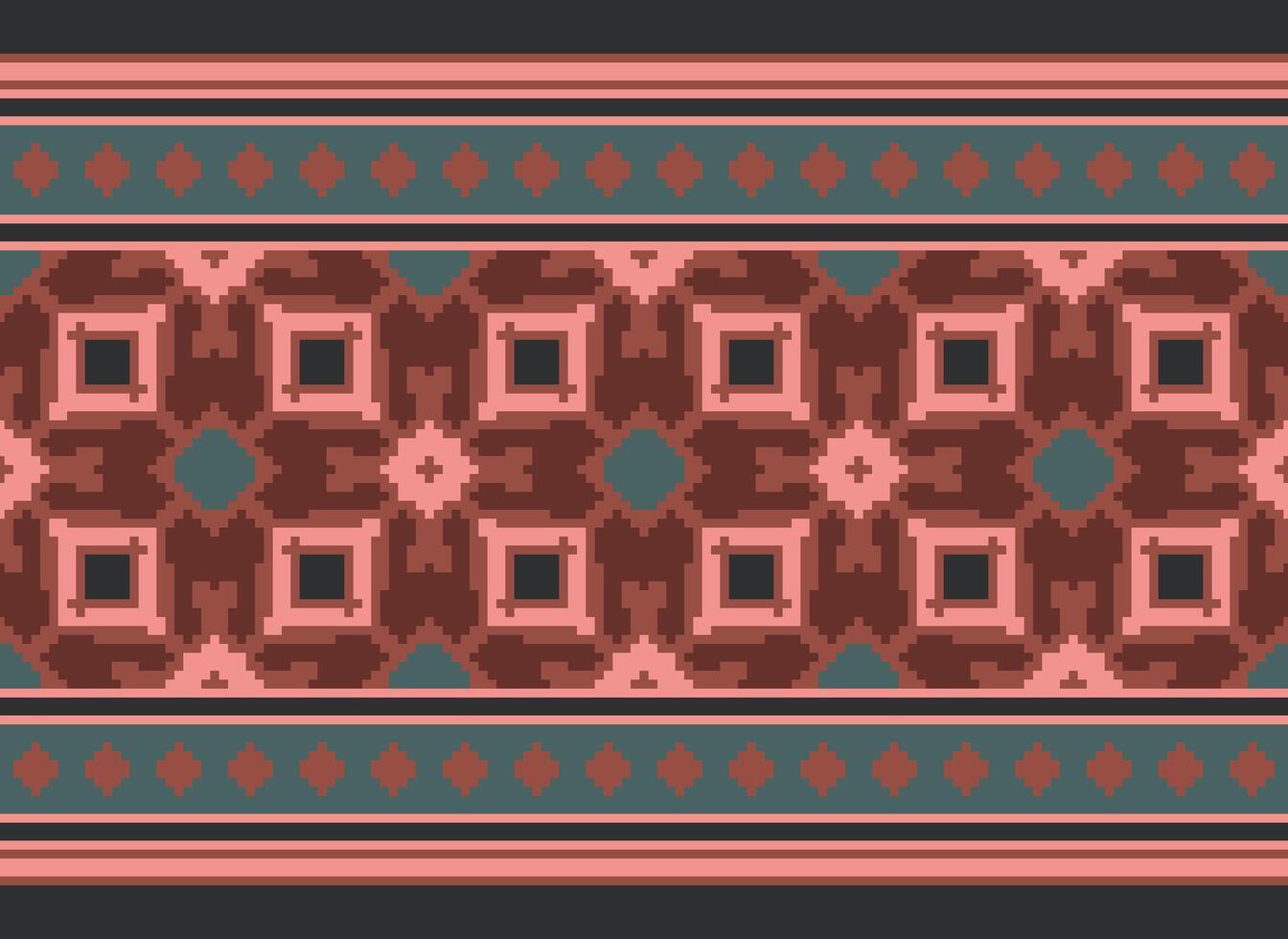 Pixel cross stitch traditional ethnic pattern paisley flower Ikat background abstract Aztec African Indonesian Indian seamless pattern for fabric print cloth dress carpet curtains and sarong vector