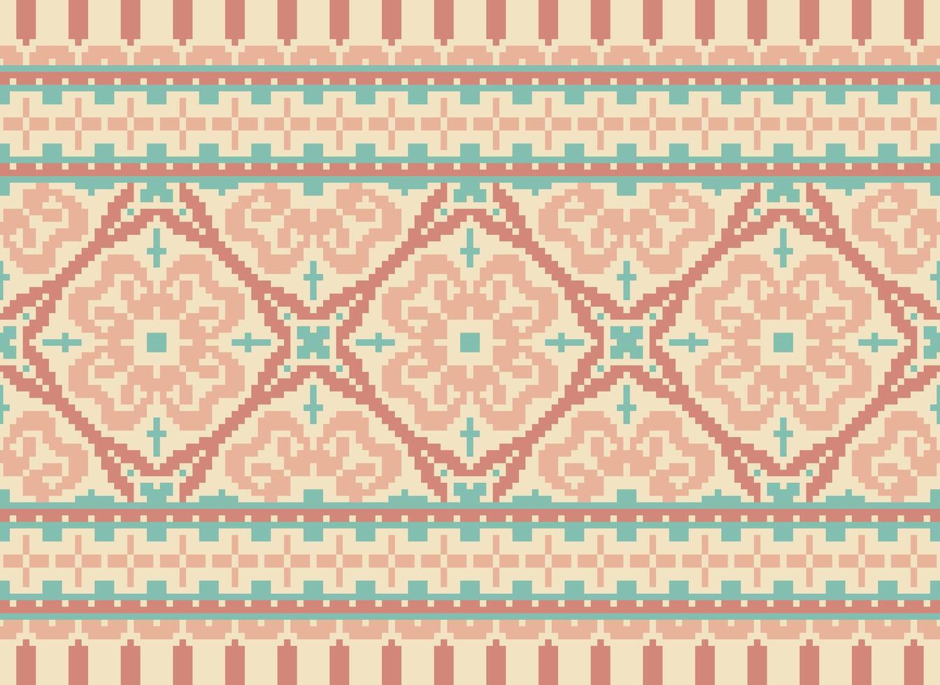 Pixel cross stitch traditional ethnic pattern paisley flower Ikat background abstract Aztec African Indonesian Indian seamless pattern for fabric print cloth dress carpet curtains and sarong vector