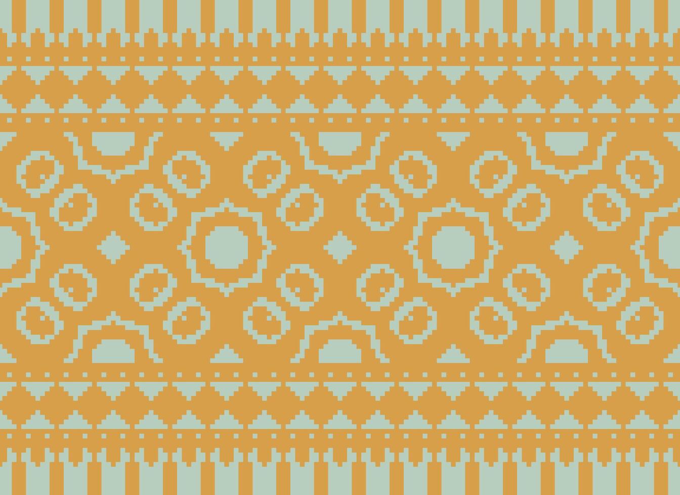 Pixel cross stitch traditional ethnic pattern paisley flower Ikat background abstract Aztec African Indonesian Indian seamless pattern for fabric print cloth dress carpet curtains and sarong vector