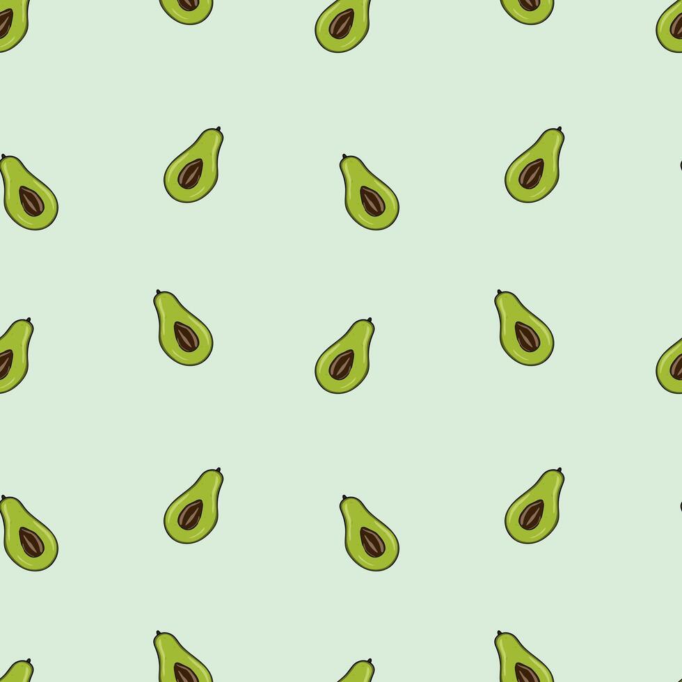 Ripe, juicy avocado cut with leaves, seamless geometric pattern, vector.Hand drawn in doodle style.Design for printing on fabrics, holiday and confectionery packaging, wallpaper, wrapping and scrap vector