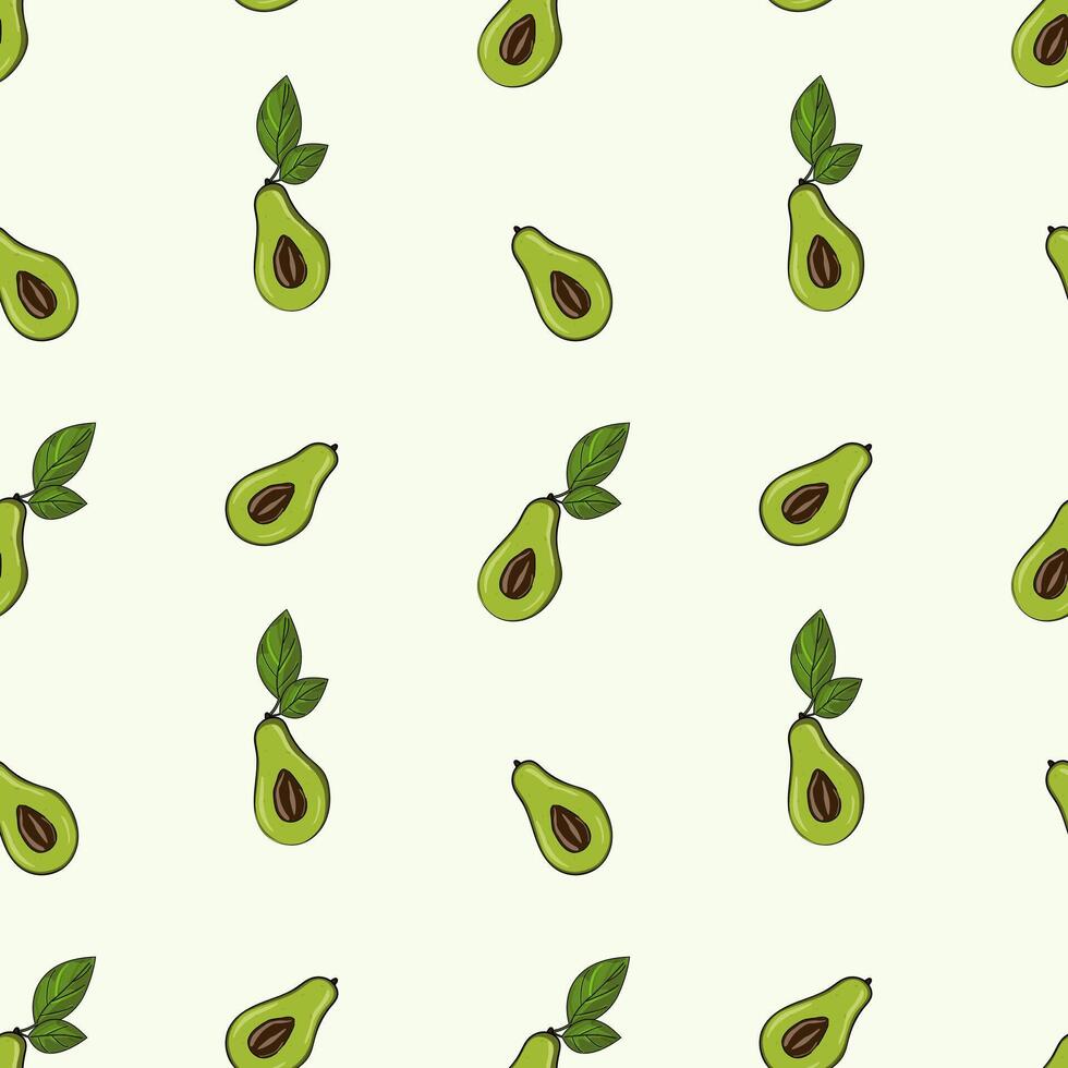 Ripe, juicy avocado cut with leaves, seamless geometric pattern, vector.Hand drawn in doodle style.Design for printing on fabrics, holiday and confectionery packaging, wallpaper, wrapping and scrap vector