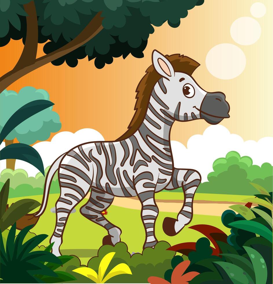 Vector illustration of a zebra on an isolated background, made in cartoon style
