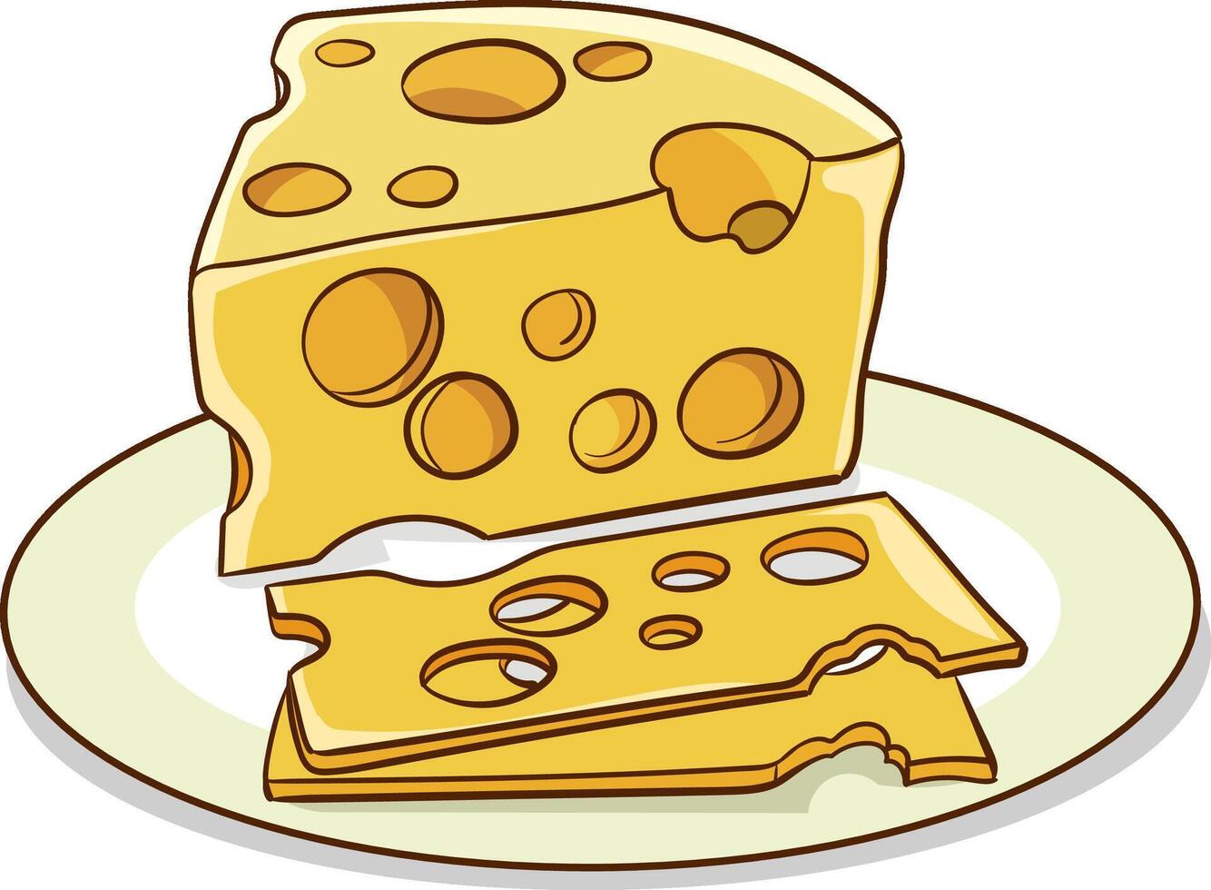 Vector illustration of a piece of cheese on a plate with cheese slices