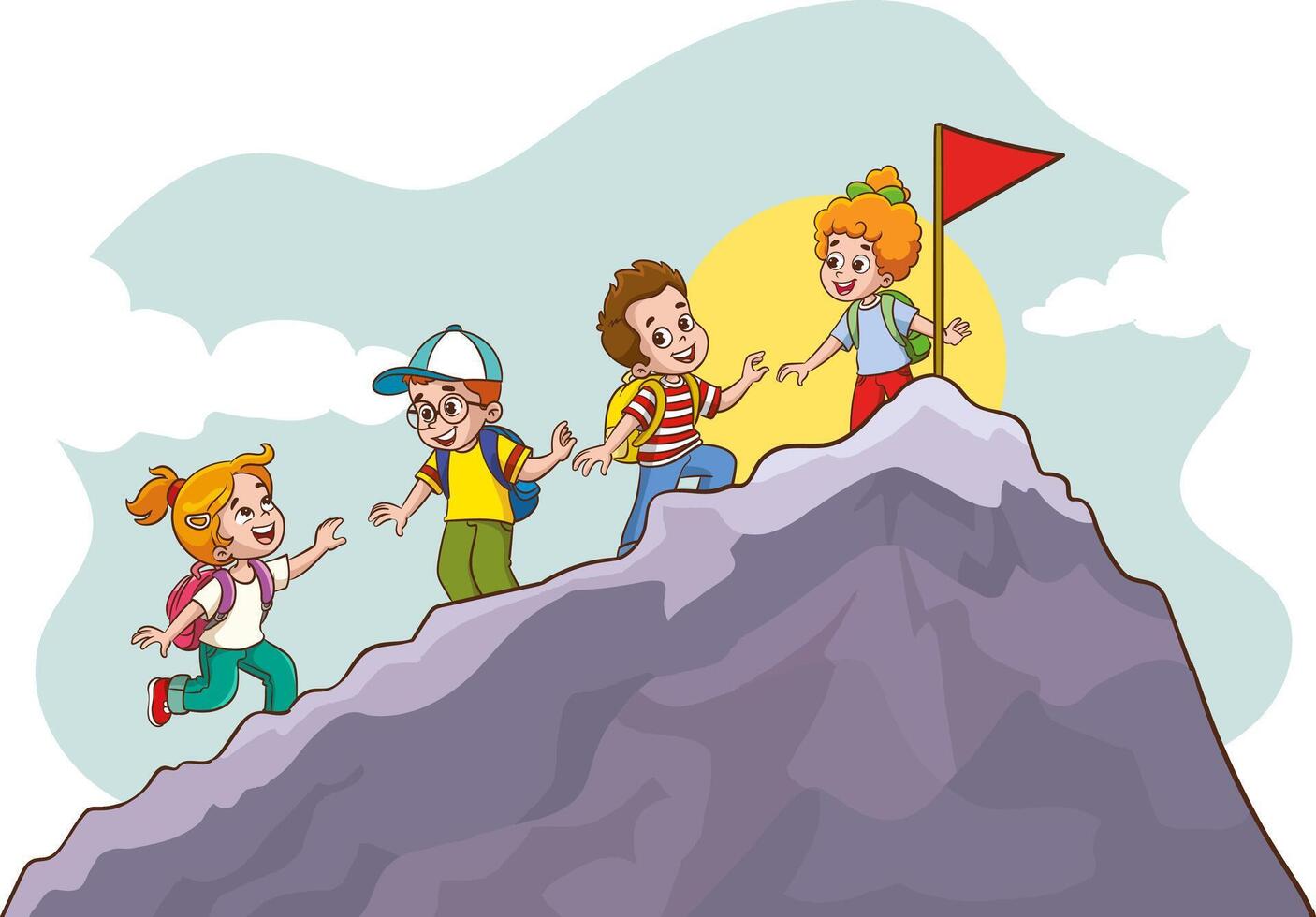 Vector illustration of Success and Teamwork Concept with Cartoon Kids