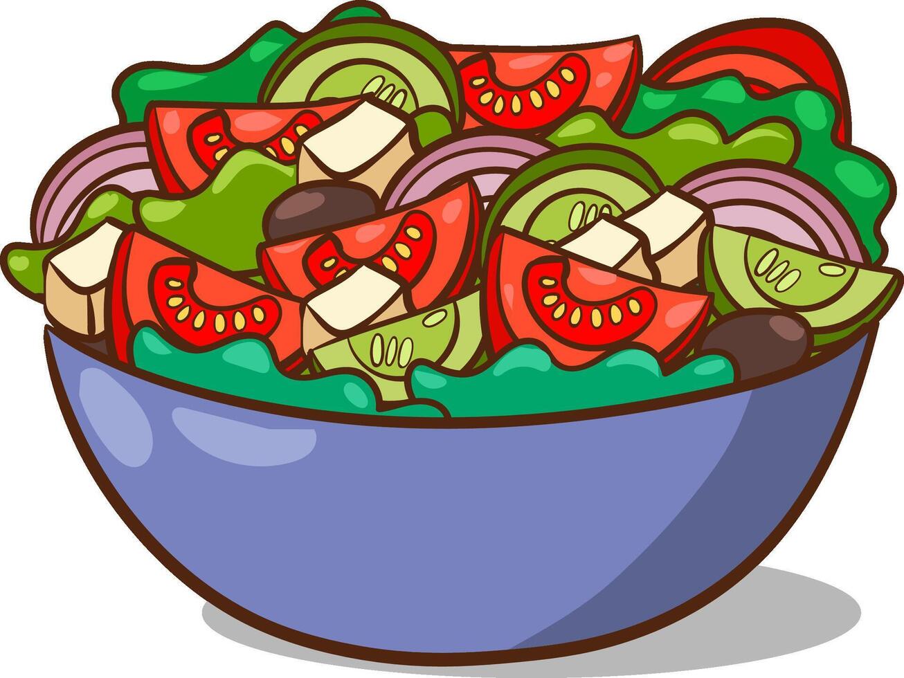Fresh vegetable salad in ceramic bowl. Fresh and healthy food. Vegetarian nutrition. Vector illustration