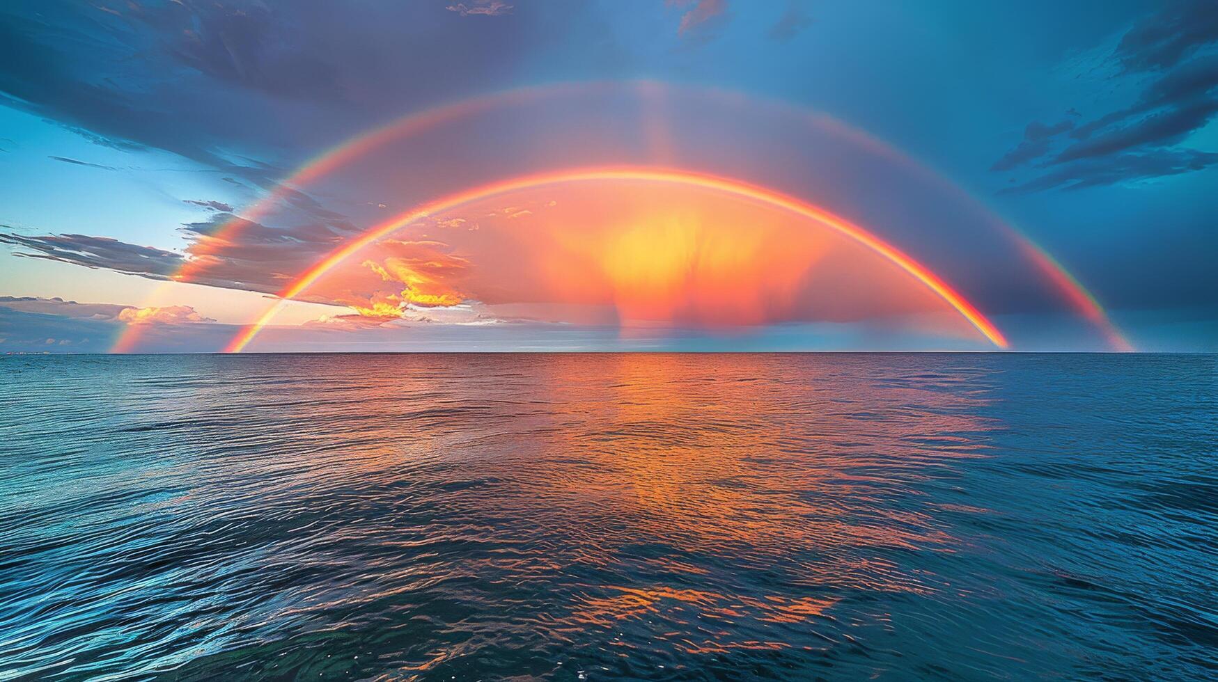 AI generated Two Rainbows Over Body of Water photo