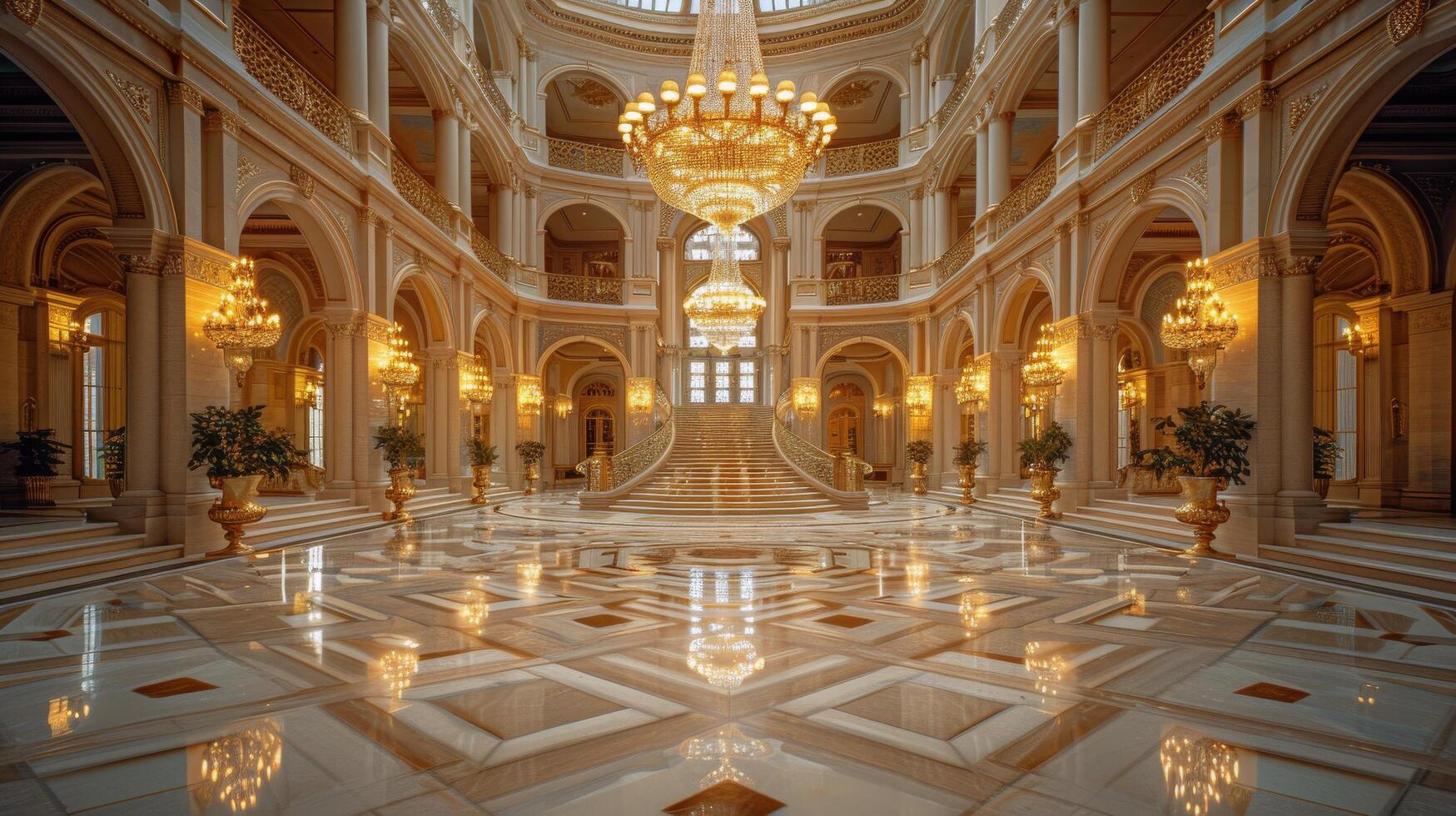 ai generado elegante escalera y candelabros foto