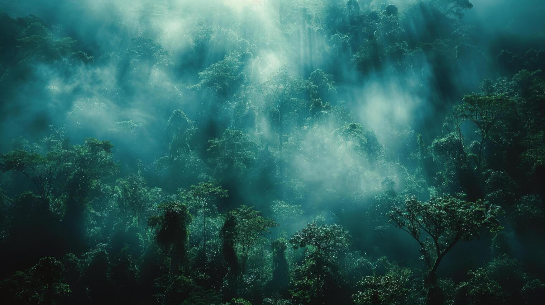 AI generated Sun Shining Through Clouds in Jungle photo