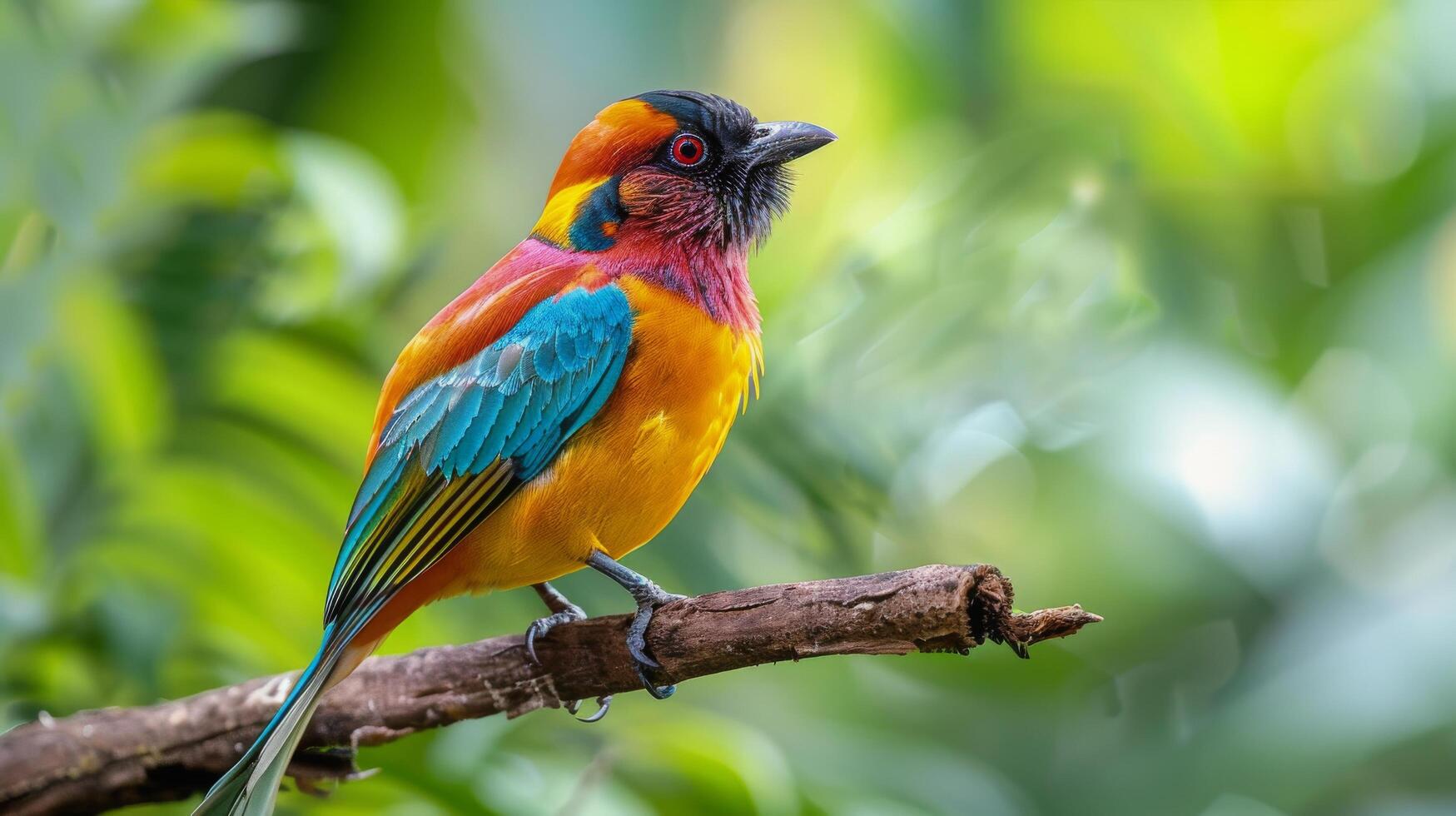 AI generated Colorful Bird Perched on Tree Branch photo