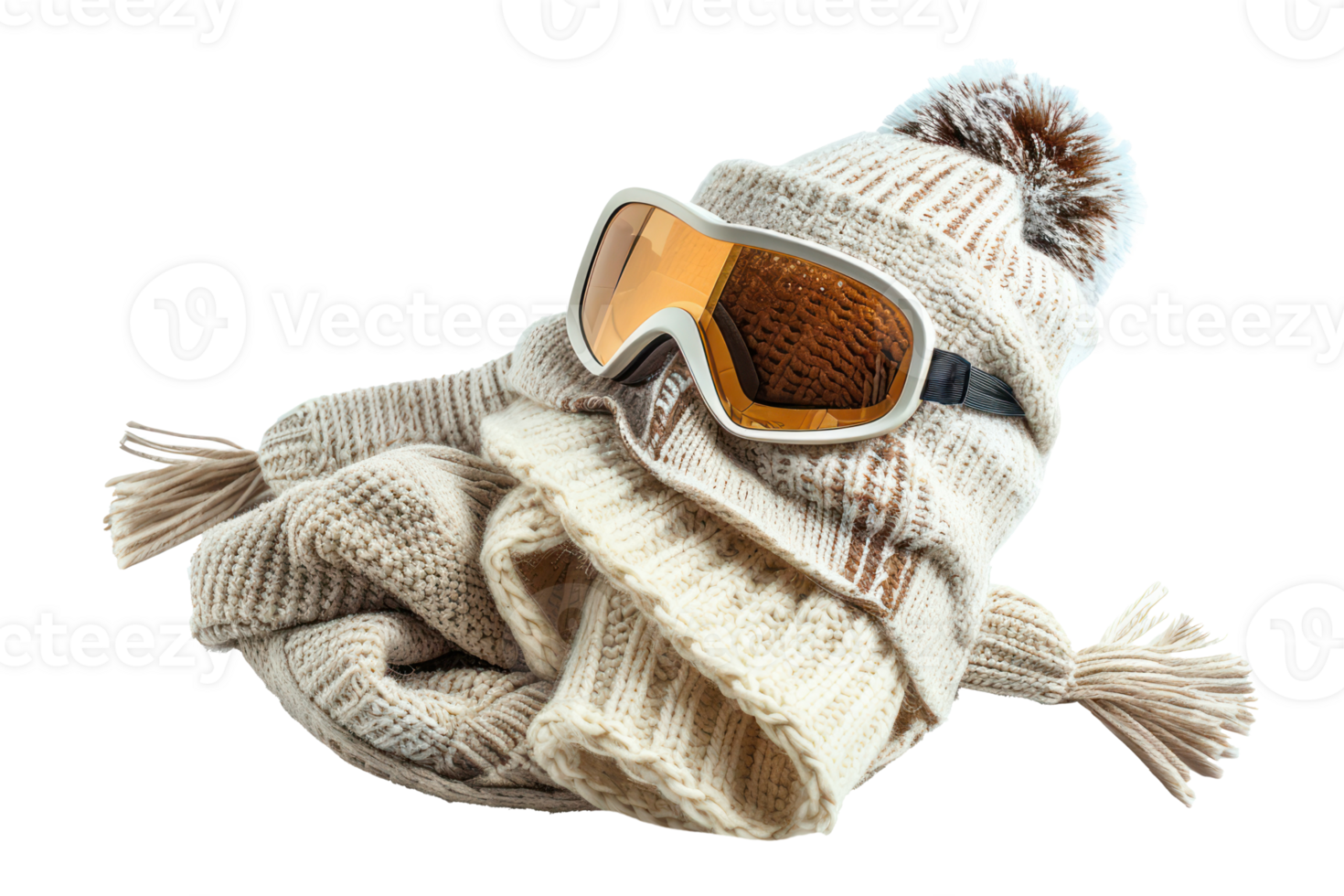 AI generated Winter accessories with hat, scarf, and goggles png