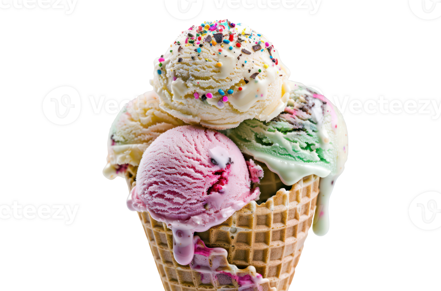 AI generated Variety of ice cream cones png