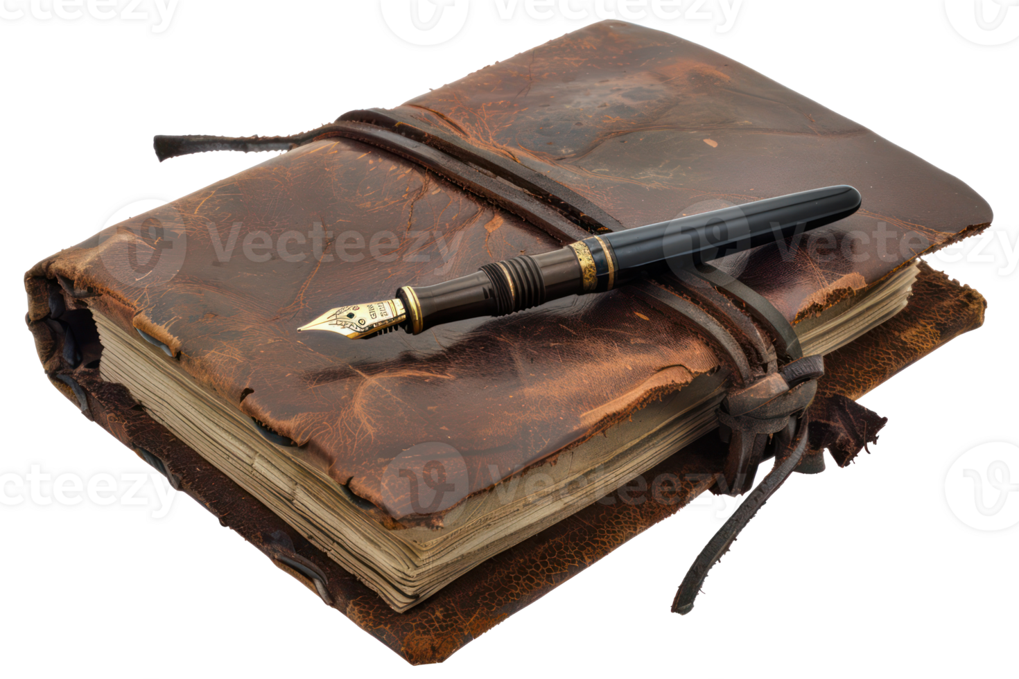 ai généré ancien cuir journal avec Fontaine stylo png