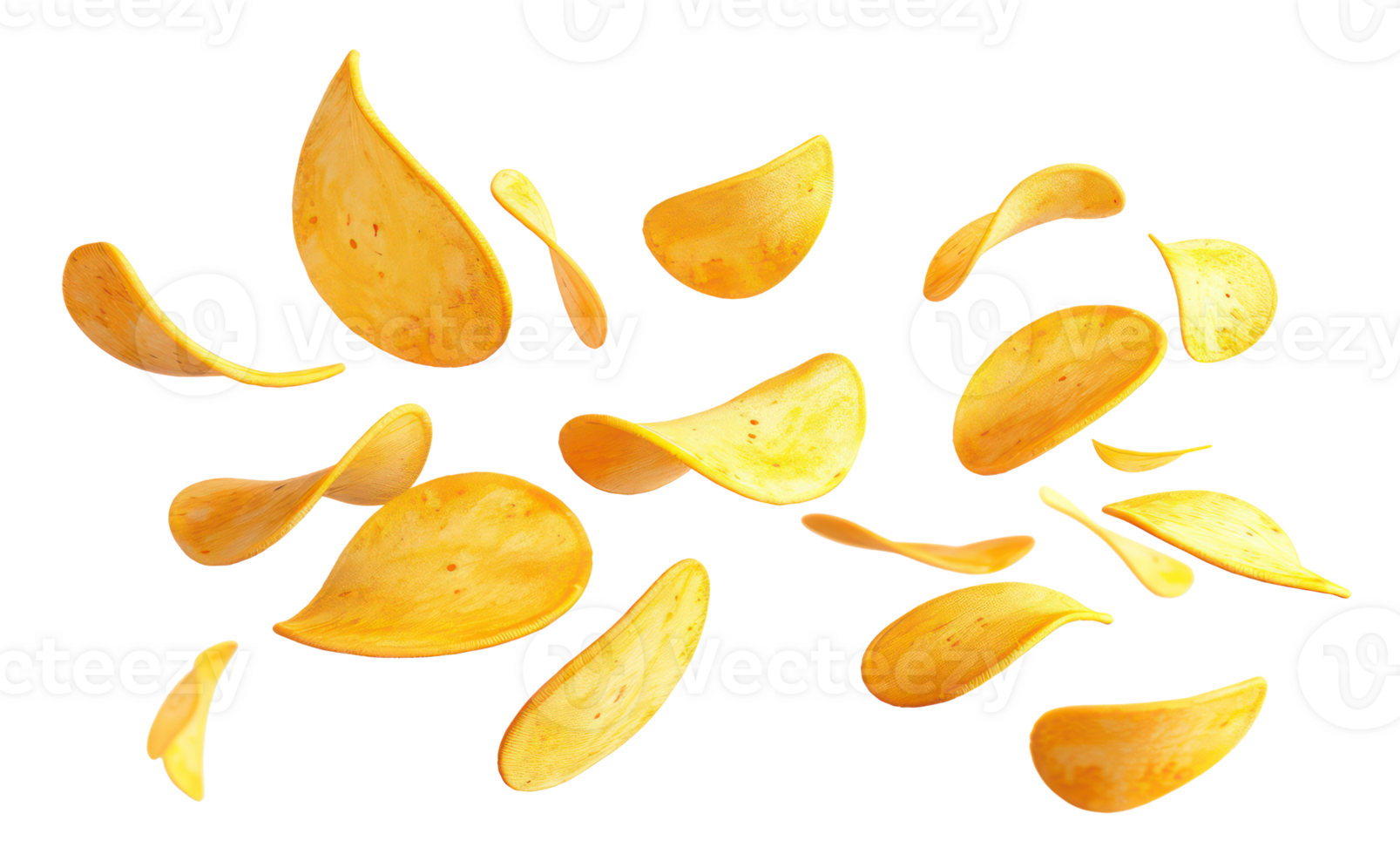 AI generated Crispy golden potato chips on transparent background - stock png. png