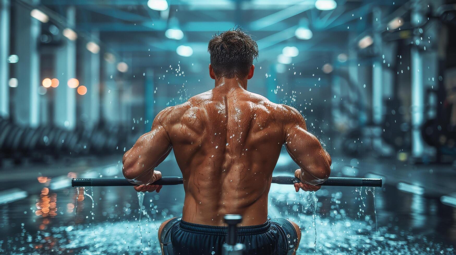 AI generated Man Lifting Barbell in Rain photo