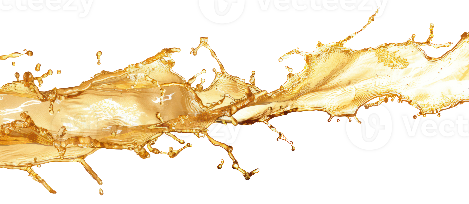 AI generated Dynamic splash of liquid gold on transparent background - stock png. png