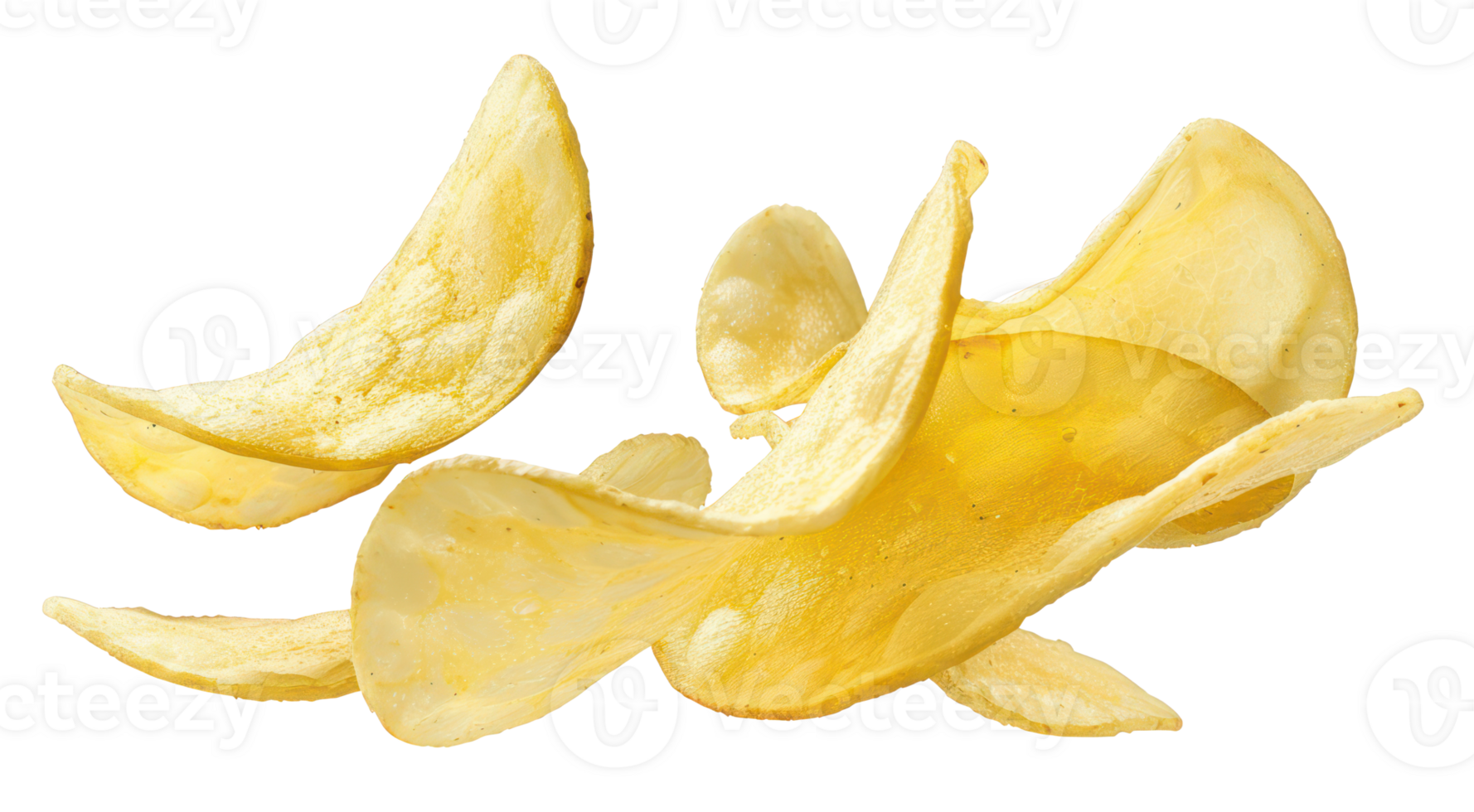 AI generated Crispy golden potato chips on transparent background - stock png. png