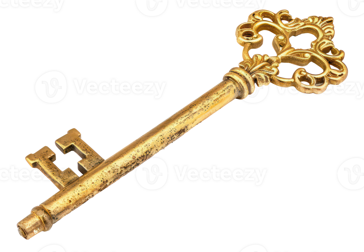 AI generated Ornate antique gold key on transparent background - stock png. png