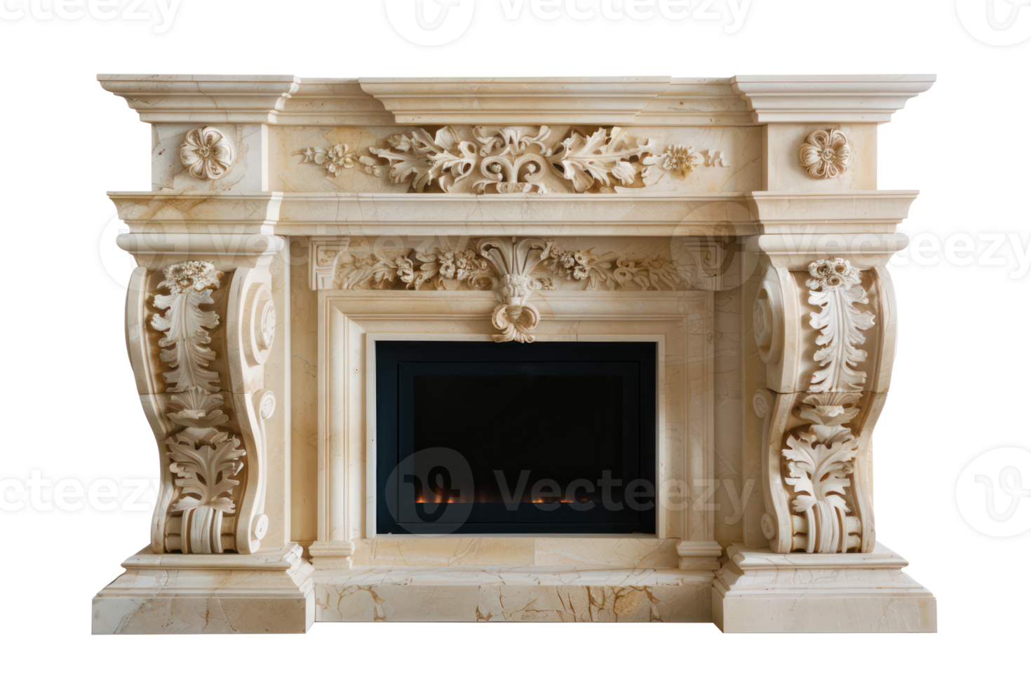 AI generated Vintage stone fireplace on transparent background - stock png. png