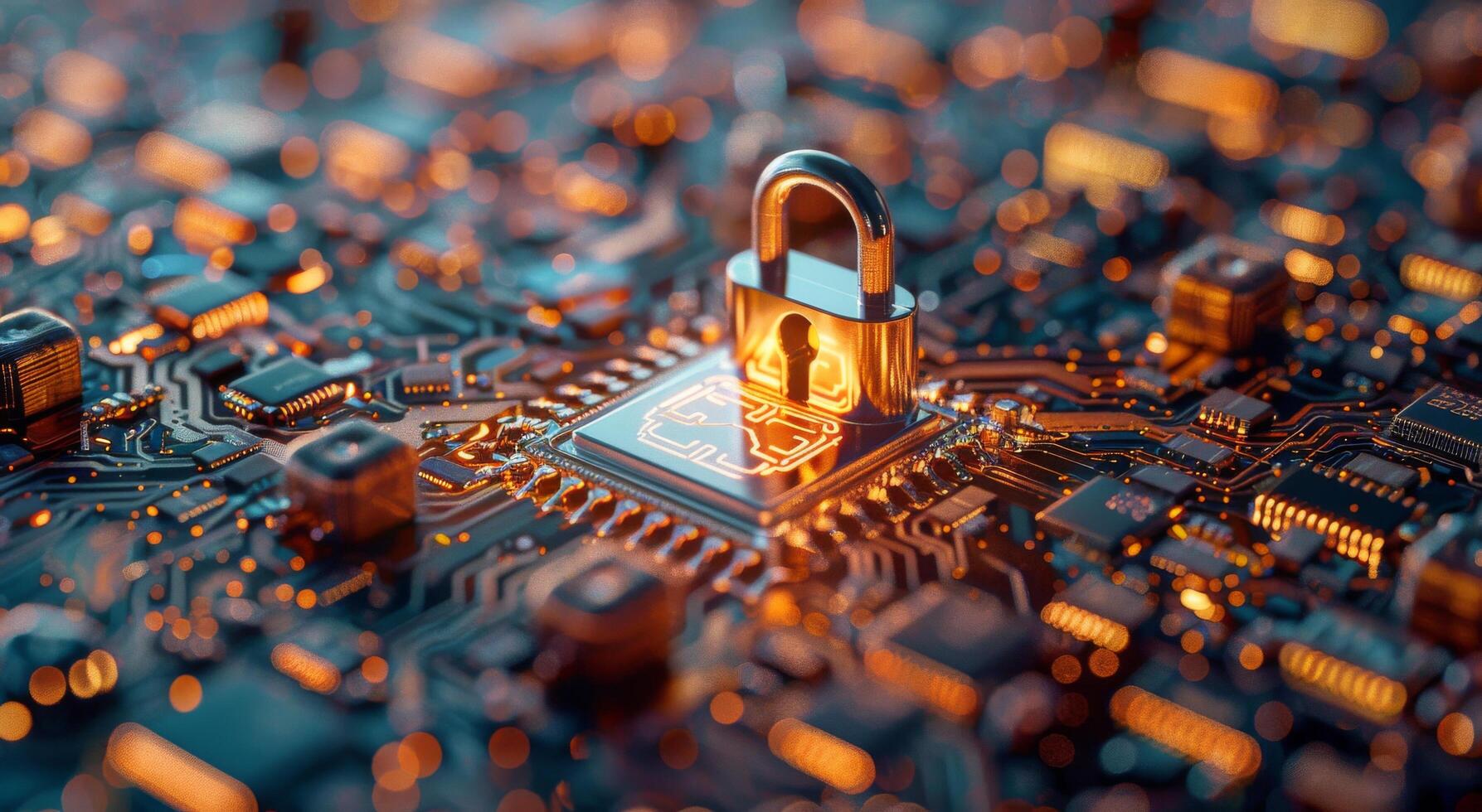 AI generated Padlock Securing Circuit Board photo