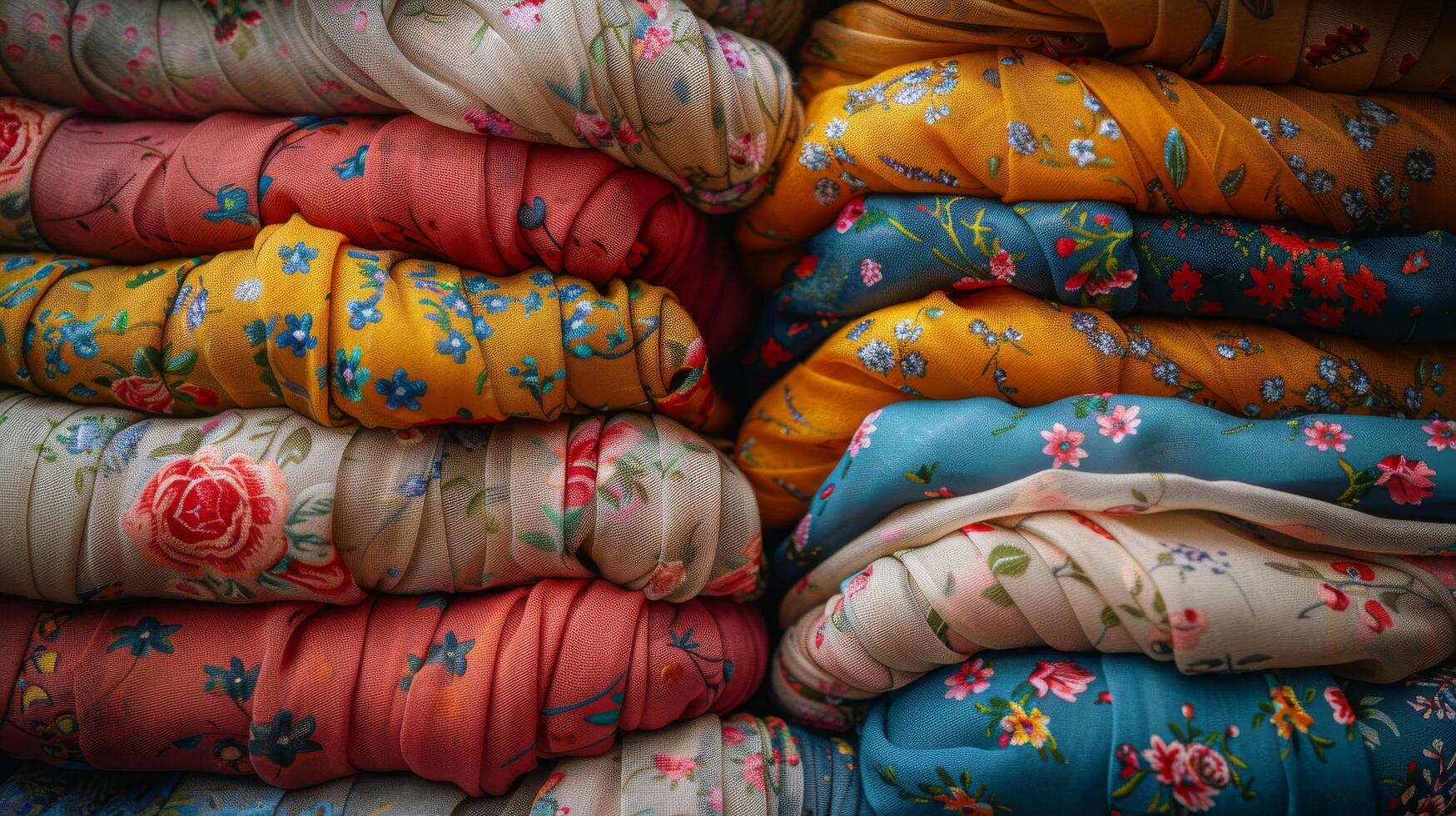 AI generated Piles of Different Colored Cloths photo