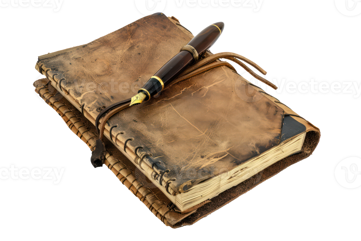 AI generated Vintage leather journal with fountain pen png