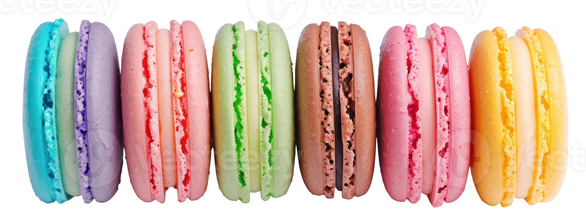 ai généré rangée de coloré français macarons png