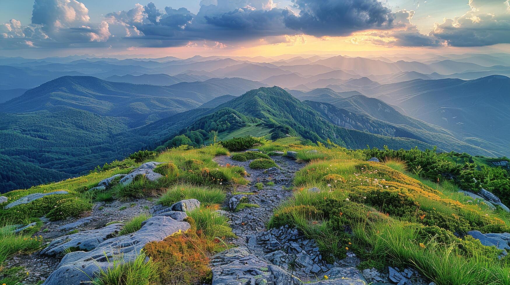 ai generado panorámico vista desde montaña cumbre foto