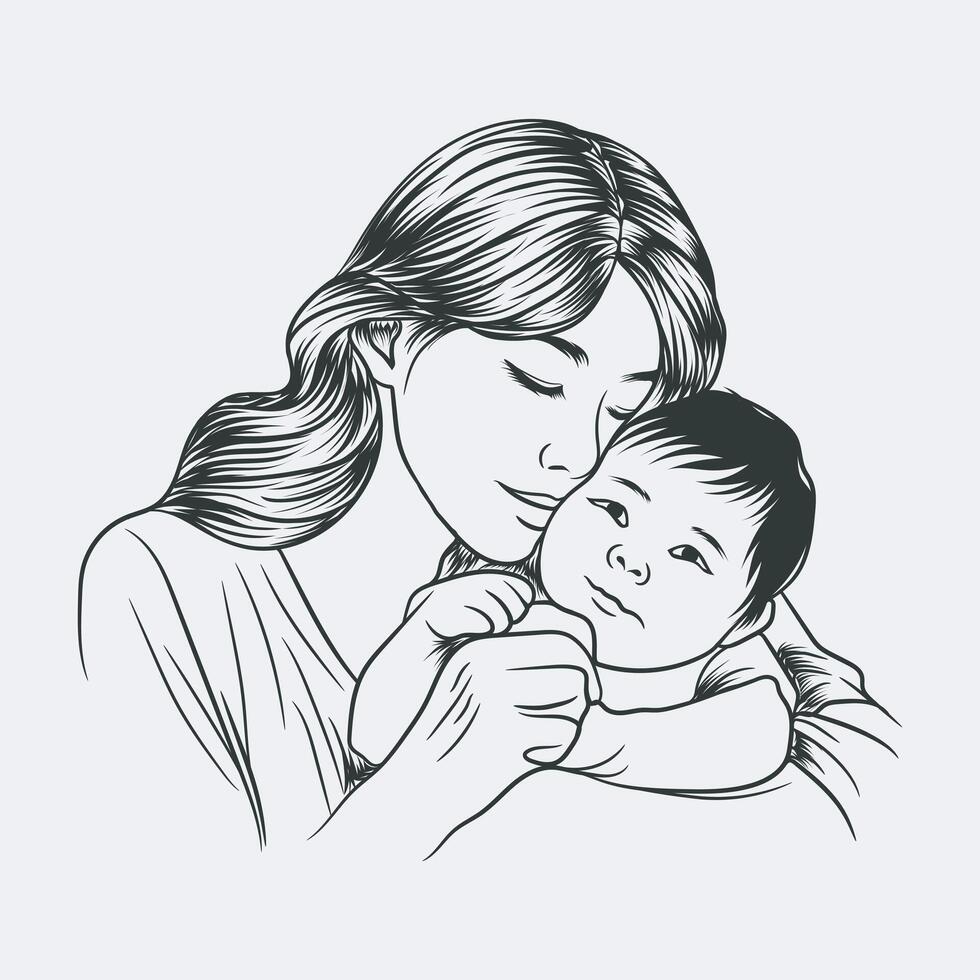 Mom with cute child Vector Illustration, Mom lover Graphics