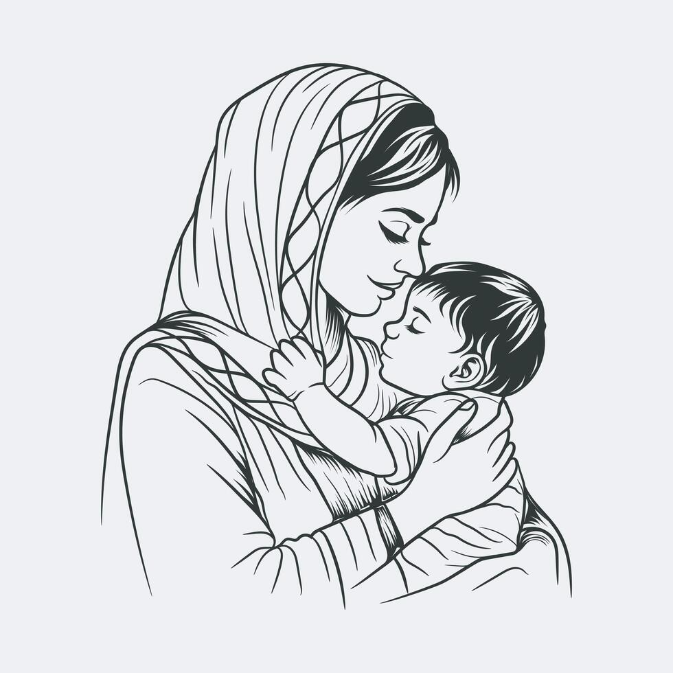 Mom with cute child Vector Illustration, Mom lover Graphics