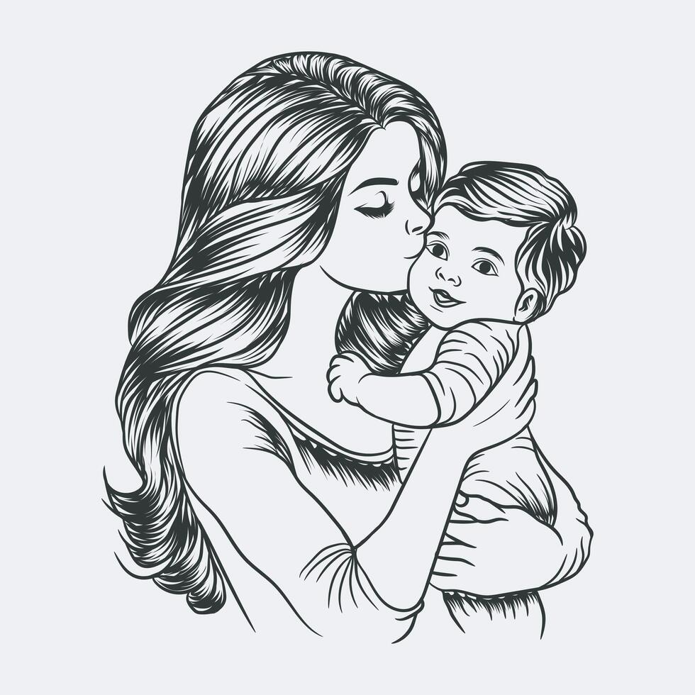 mamá con linda niño vector ilustración, mamá amante gráficos