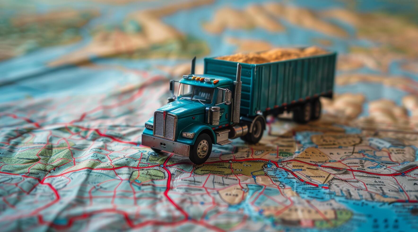 Heavy Vehicle Route Stock Photos - Ai Generated Toy Truck On Map Free Photo 