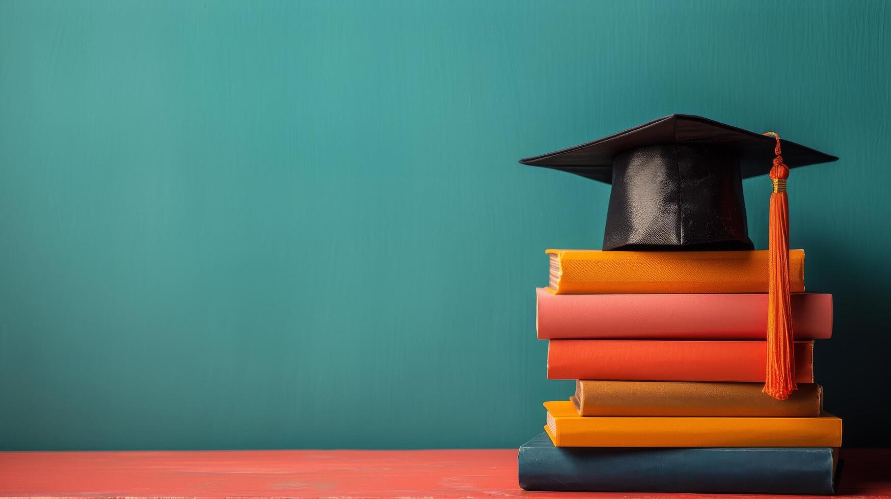 AI generated Stack of Books With Graduation Cap photo