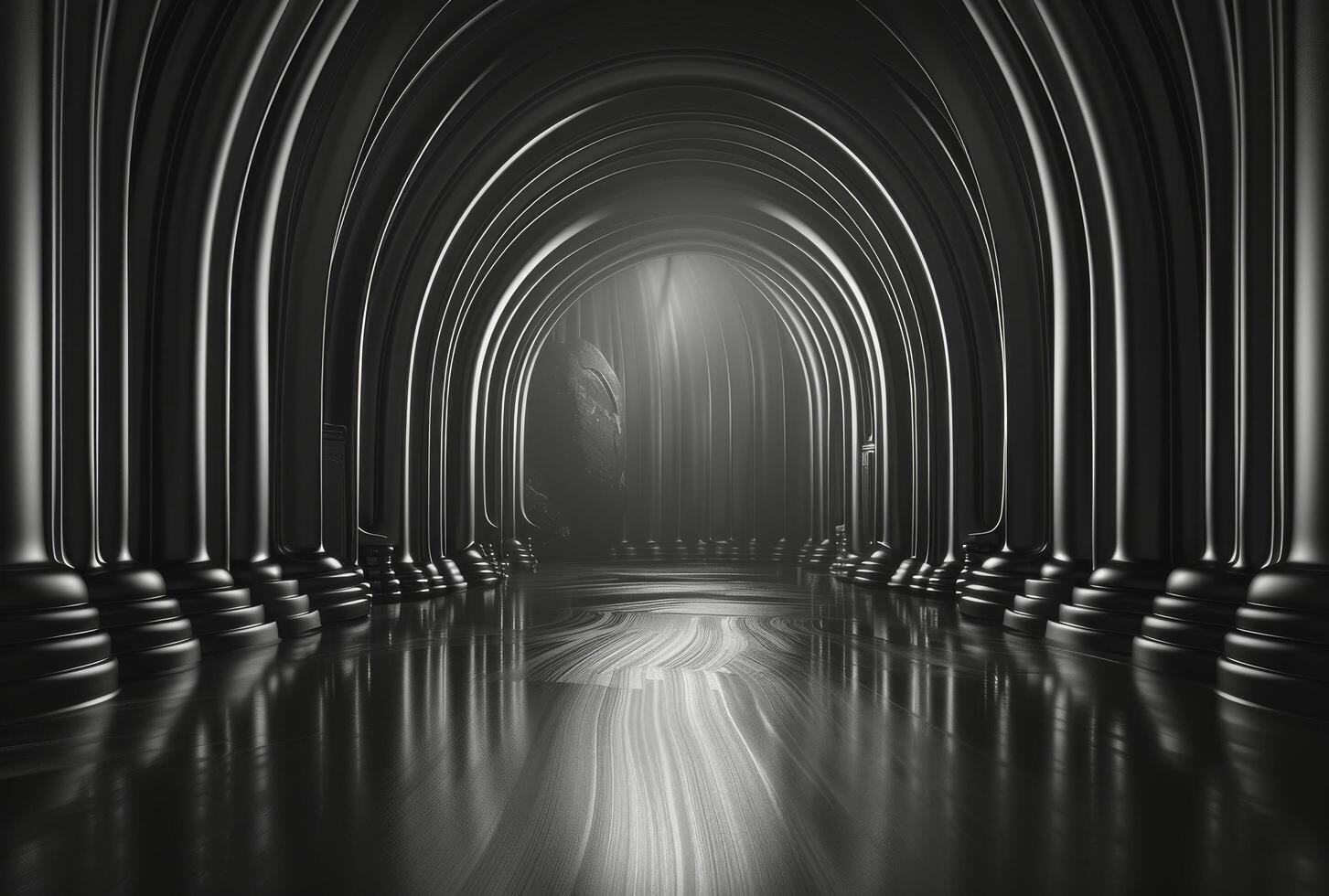 AI generated Dimly Lit Tunnel With Light at End photo