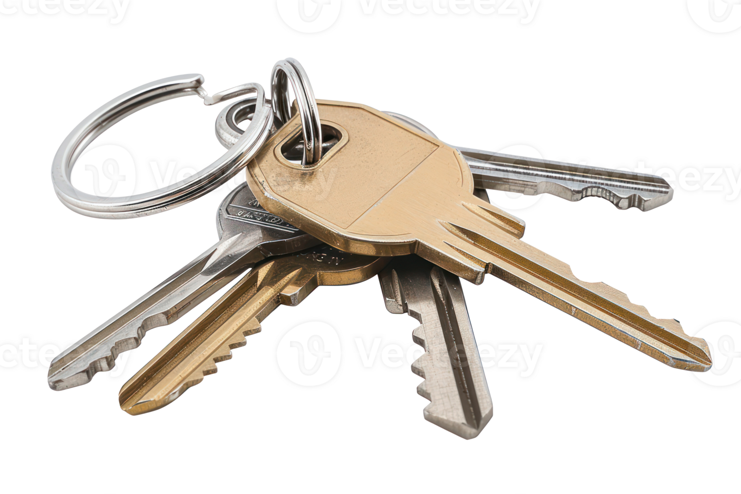 AI generated Set of various keys on keyrings png