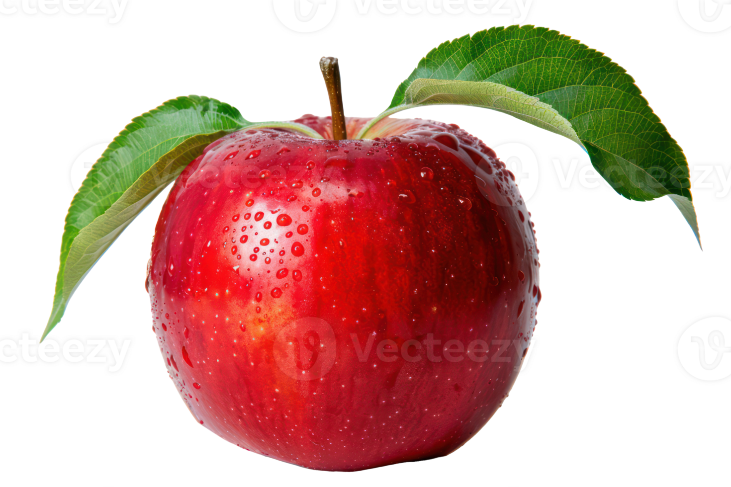 AI generated Fresh red apple with water droplets and leaves png