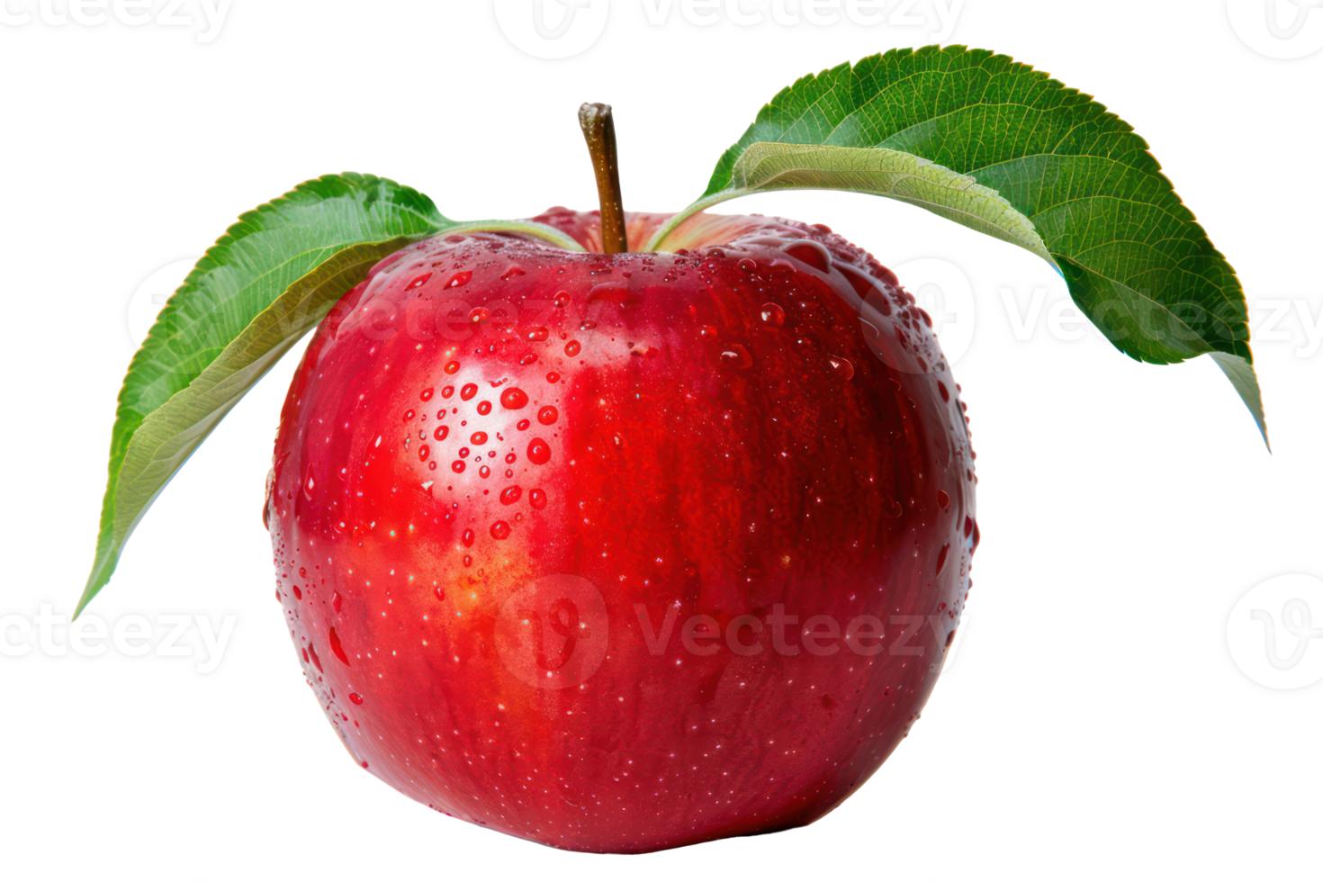 ai generado Fresco rojo manzana con agua gotas y hojas png