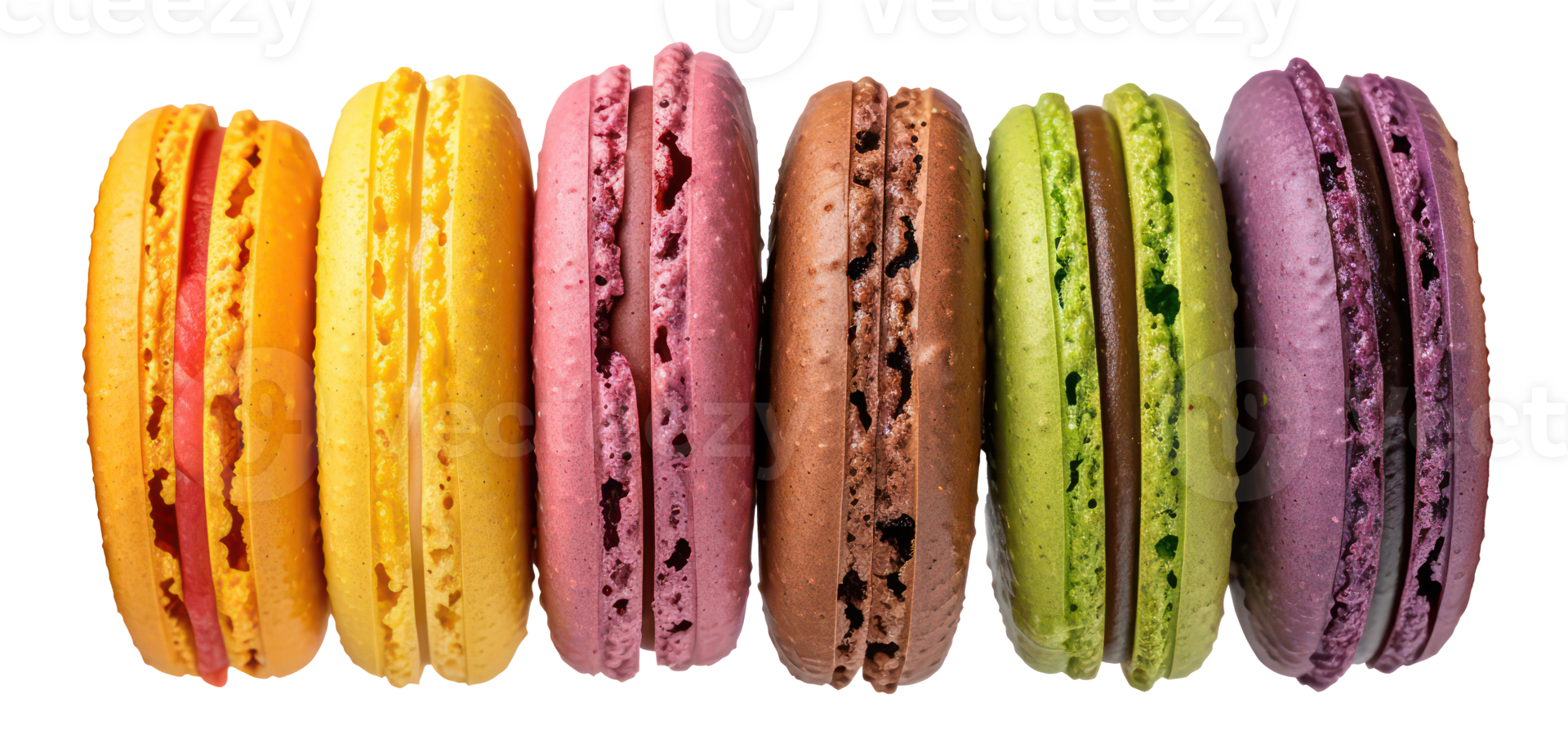 AI generated Row of colorful French macarons png