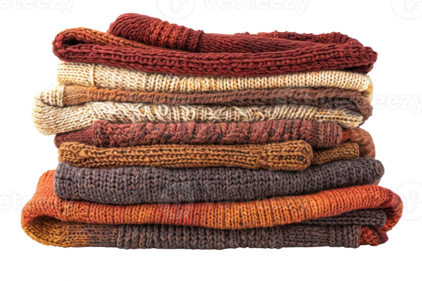 AI generated Colorful stacked knitwear sweaters png