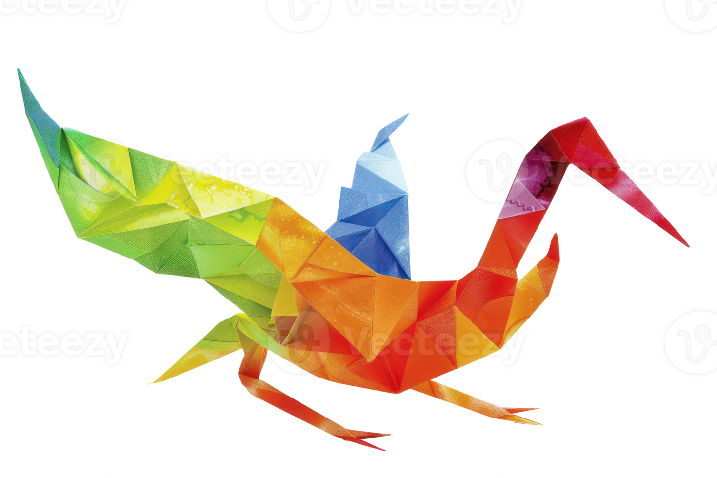 ai généré arc en ciel coloré origami grue png