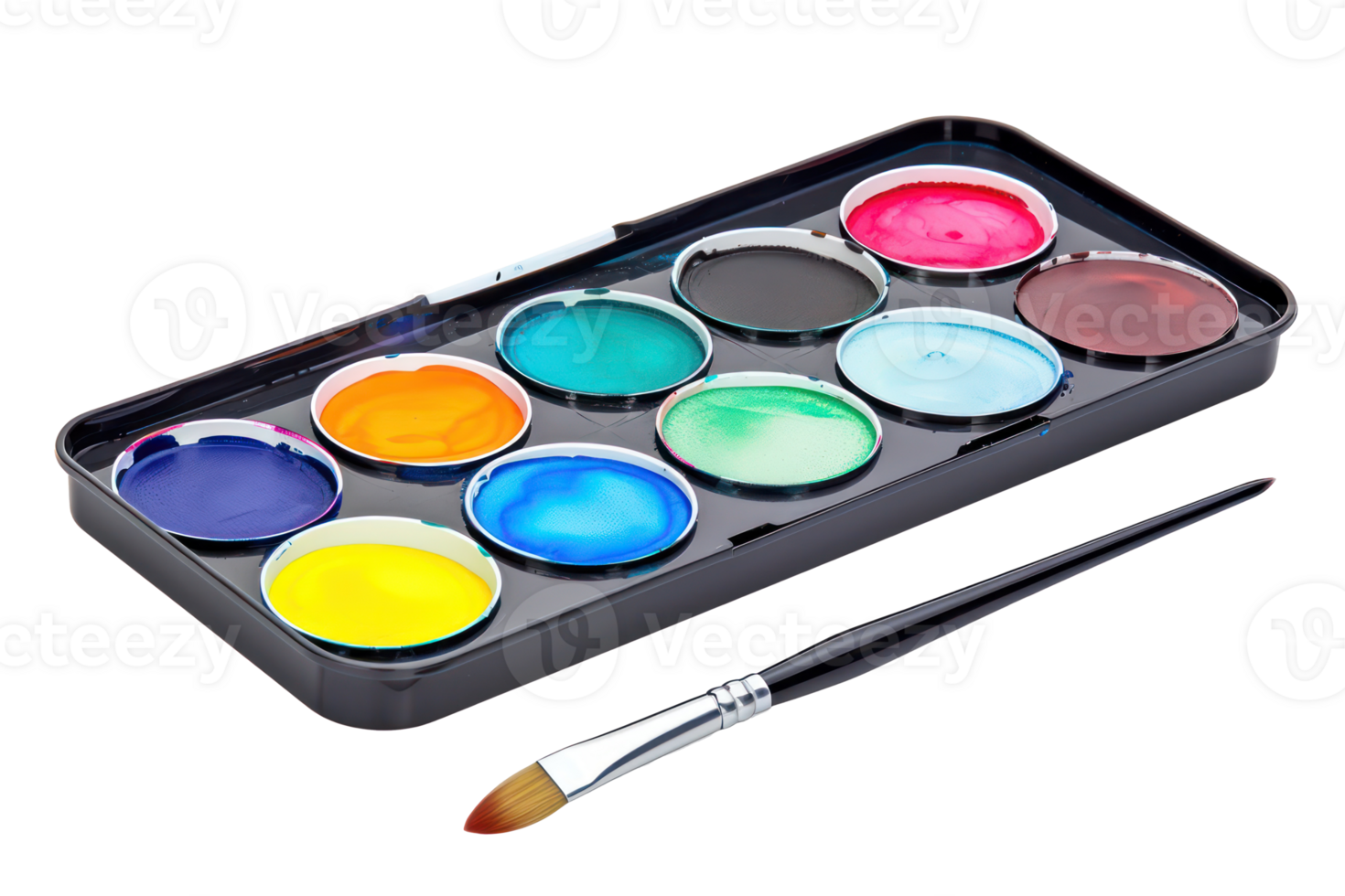 AI generated Watercolor paint set with brush ready for art png