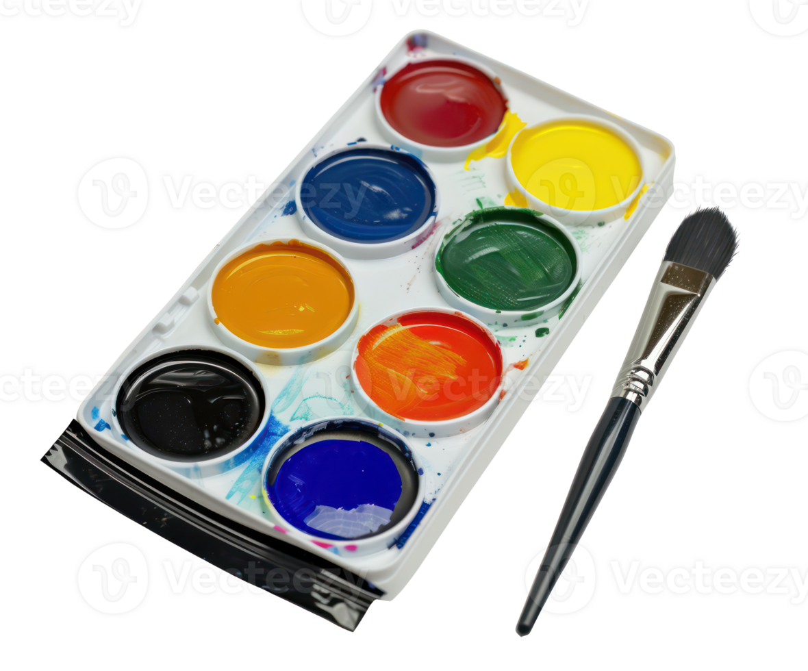 AI generated Watercolor paint set with brush ready for art png