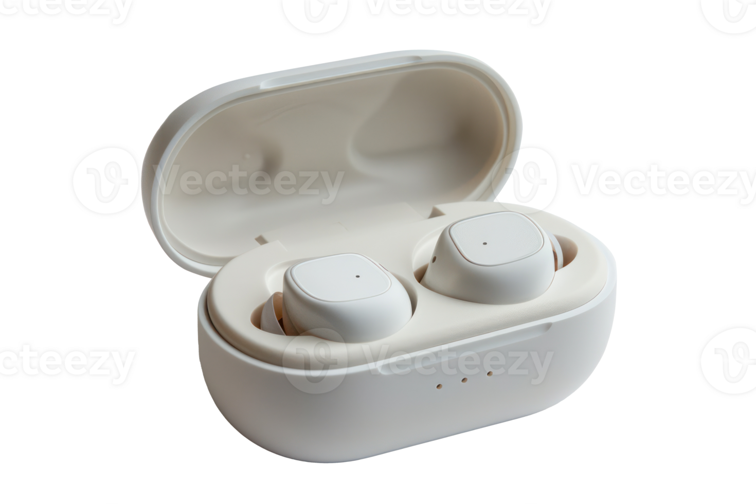 AI generated Sleek white wireless earbuds in case png