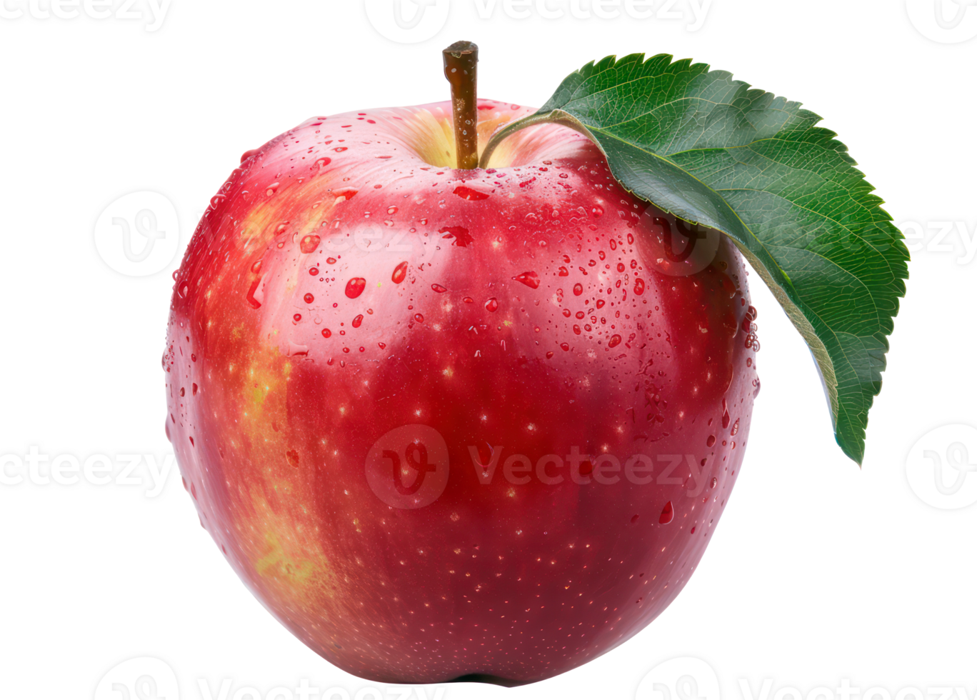 AI generated Fresh red apple with water droplets and leaves png