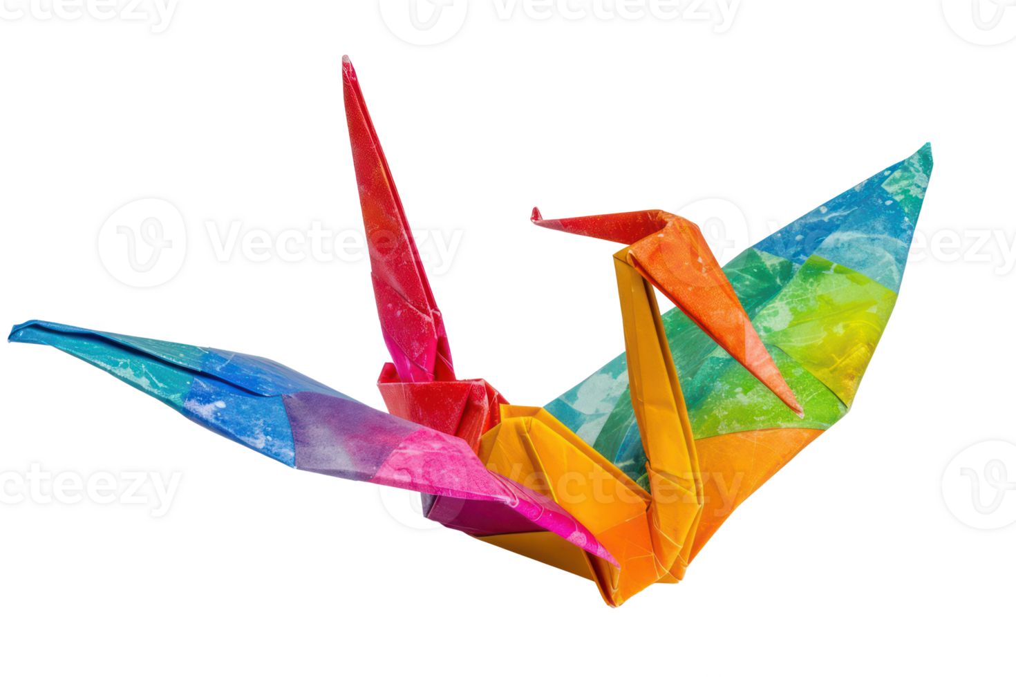 ai généré arc en ciel coloré origami grue png