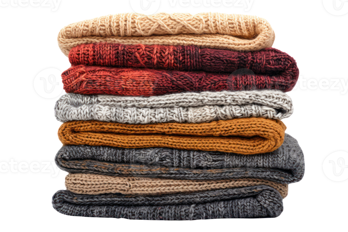 AI generated Colorful stacked knitwear sweaters png