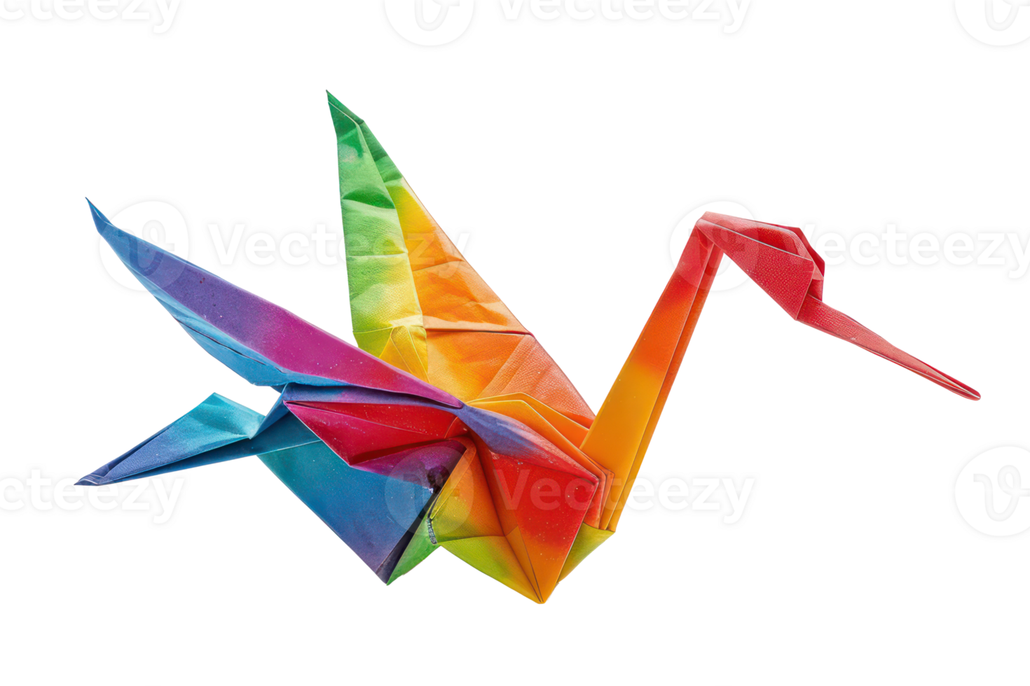 ai généré arc en ciel coloré origami grue png