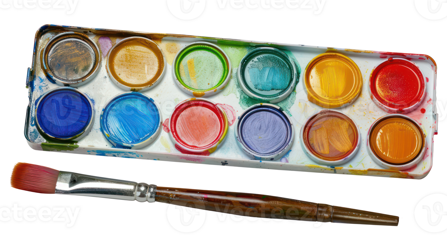 AI generated Watercolor paint set with brush ready for art png